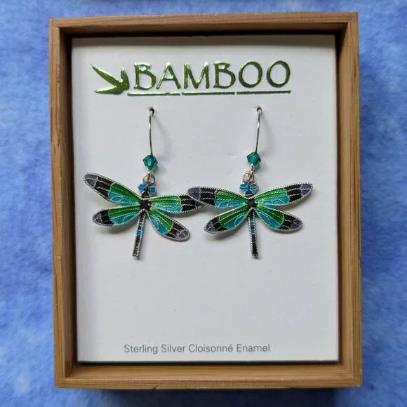 Dragonfly cloisonne enamel earrings - Picture 2 of 8